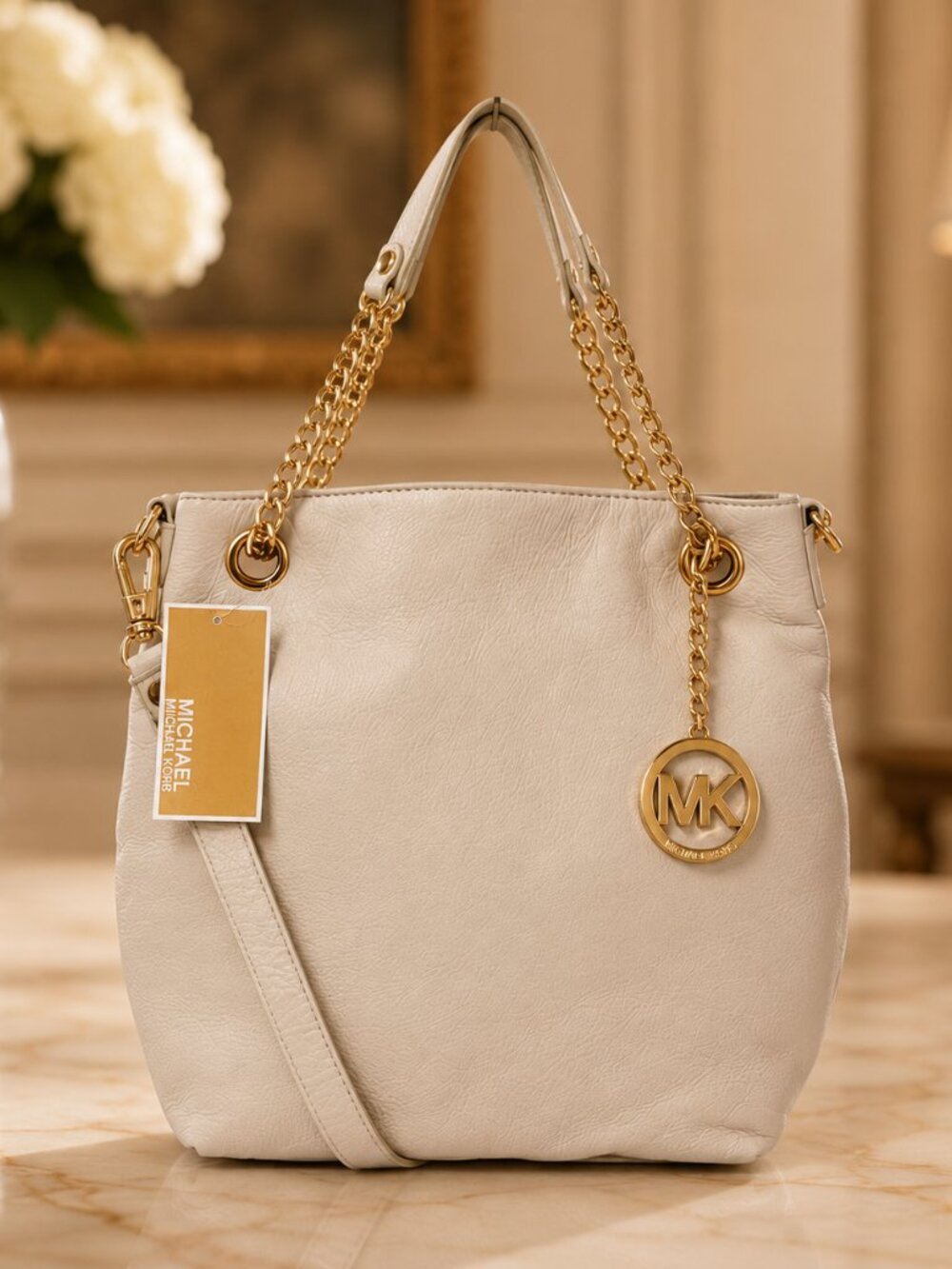 Michael by Michael kors White Jet Set Chain Tote